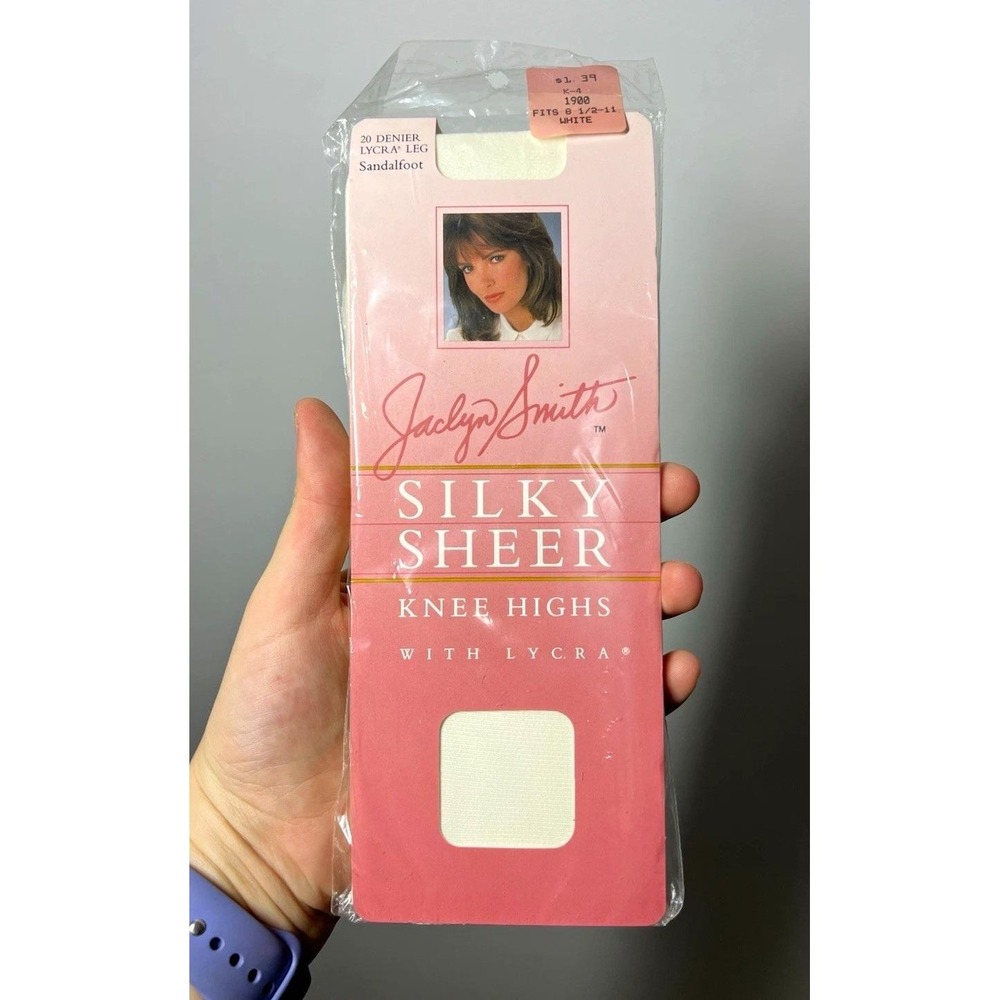 VTG Jaclyn Smith Silky Sheer Knee High Stockings 20 Denier Sandalfoot White OSFM